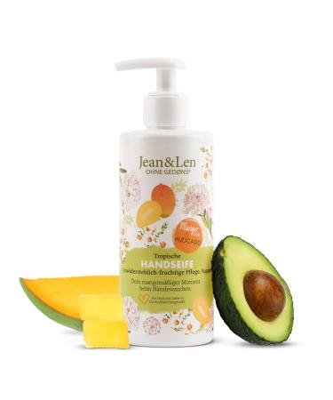 Jean & len tropical hand soap mango & avocado clean the hands gently liquid soap in the pump dispenser suitable for sensitive skin tropical fragrance without parabens & silicones vegan 250 ml