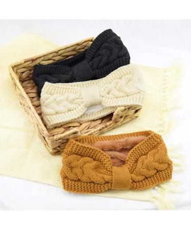 Simoda 4 Pieces Women Winter Warm Fuzzy Fleece Lined Headband Thick Cable knitted Ear Warmer Headwrap (#3) - Buy Online on GoSupps.com