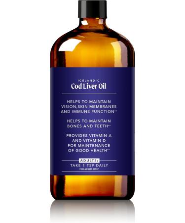 Icelandic Cod Liver Oil Liquid Lemon (16oz) - Vitamins A & D EPA & DHA - Helps Vision Skin Membranes & Immune Function - MSC Certified Non-GMO 16 Fl Oz (Pack of 1) - Buy Online on GoSupps.com