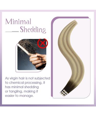 FSHINE Tape Extensions - Real Hair 10 Pieces 25g 55cm - Blond Dark Brown Faded Ash Brown Hellblond Injected Tape - Premium Remy Invisible Straight Hair - Buy Online on GoSupps.com