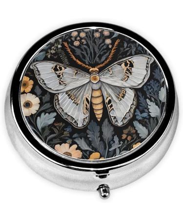 Shop Beautiful Moth Printed Mini Round Pill Box | 3 Compartment Travel Pill Organizer | Portable Medicine Case for Home & Office - Buy Online on GoSupps.com