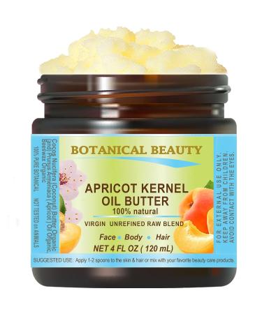 Botanical Beauty APRICOT KERNEL OIL BUTTER Pure Natural Virgin Unrefined RAW for FACE SKIN BODY DAMAGED HAIR NAILS. Rich in Gamma Linoleic Acid Vitamin E (4 Fl Oz) 4 Fl Oz (Pack of 1)