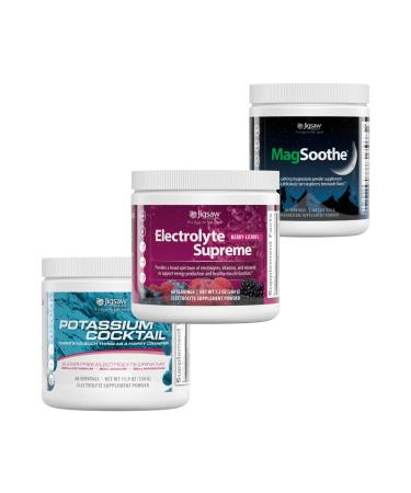 Jigsaw Pickleball Hydration Stack | Potassium Cocktail (Blue) Electrolyte Supreme (Berry-Licious) and MagSoothe (Raspberry Lemonade) 60 Servings (Jar)