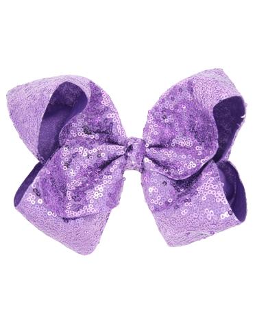 Xansema Hair Bows for Girls  8 Inches Sequins Large Bows Alligator Hair Clip Hair Barrettes Accessories for Women Teens Girls Kids (Purple)