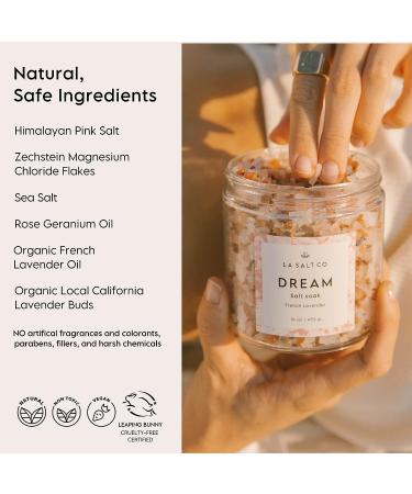 LA SALT CO Dream Aromatherapy Bath Salt Soak - 16 oz | Himalayan Pink Salt, Magnesium Chloride, Lavender Buds & Oil | Relaxation Promoting Formula - Buy Online on GoSupps.com