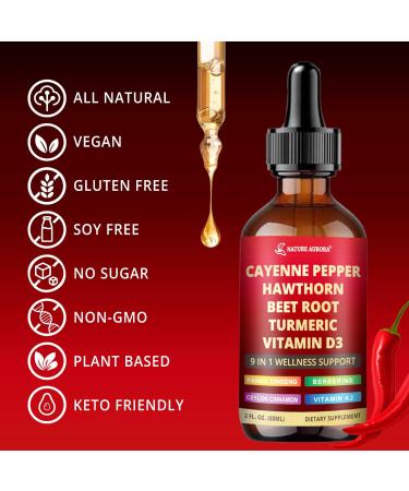 9 in1 Cayenne Pepper Liquid Drops - Cayenne Pepper Extract Drops Supplement Liquid + Hawthorn Berry Beetroot Turmeric Vitamin K2 & D3 - Digestion Immune and Circulation Support - 2 Fl Oz 2.0 oz (Pack of 1) - Buy Online on GoSupps.com