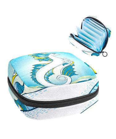 GIAPB Period Bag Sanitary Napkin Storage Bag Period Pouch Travel Makeup Bag Ocean Animal Seahorse Color3204