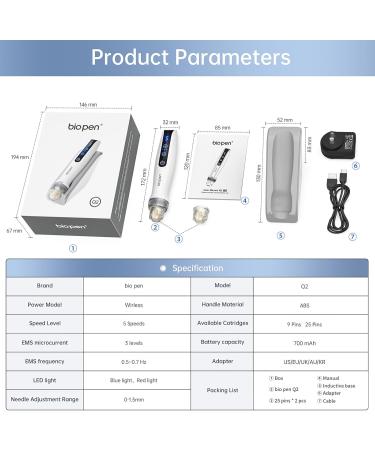 Professional Microneedling Bio Pen Q2 All-in-1 Beauty Tool with Micro Needles EMS Electroporation & LED Therapy Wireless Electric Micro Needle Pen with Touch Screen Included 5 Replacement Tips - Buy Online on GoSupps.com