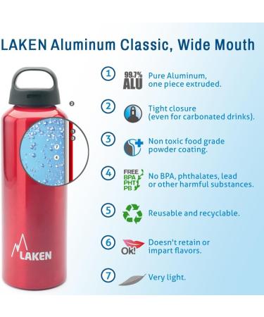 LAKEN Classic 34 oz Water Bottle Wide Mouth Screw Cap with Loop - AppleGreen - Buy Online on GoSupps.com