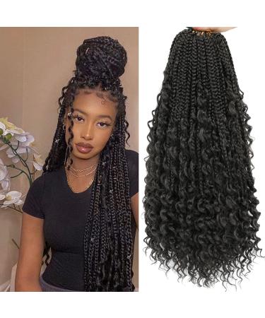 Crochet Box Braids Curly Ends 144 Strands 22 Inch Bohomian Crochet Braids Box Braids 3X Goddess Box Braids Crochet Hair Synthetic Crochet Braids Hair Extensions (22inch-6pack, 1B) 22 Inch (Pack of 6) 1B