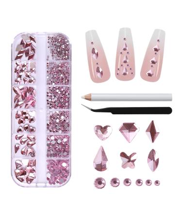 Nail Rhinestones Nail Art Gems Crafts Crystals Glass Decorations Set Ab Rhinestones Flatback Design Face Clothes Shoes Decor Diy Acrylic Nail Art Decoration(pink)