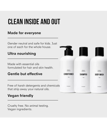 Public Goods Shower Essentials for Men and Women | Natural Shampoo Conditioner & Body Wash | Made with Organic Essential Oils | Sulfate & Paraben Free | Vegan Friendly | 12 Fl Oz Bottles - Buy Online on GoSupps.com