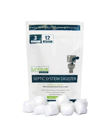 Unique Septic System Digester Drop-in Pods for Household Use Pack of 12 Septic Tank Treatment Packets for 3-Month Supply Helps Prevent Sewage Back-Ups Clogs Odors