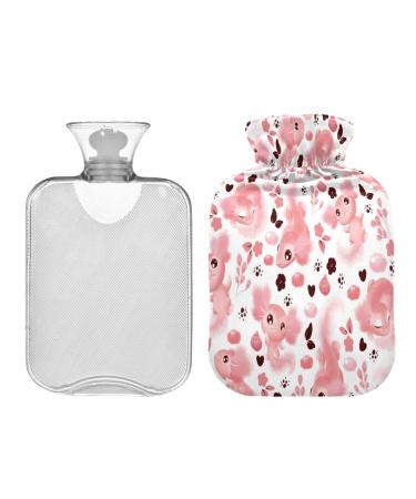 Watercolor pink axolotl heat bottle 2l hearts flowers leaves winter heat bottle soft plush reference hand feet warmer for children men women medium