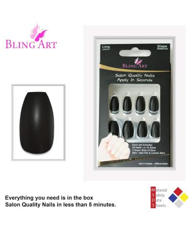 Bling Art Black Metallic Ballerina Coffin False Nails - 24 Long Tips with Glue | International Shipping Available - Buy Online on GoSupps.com