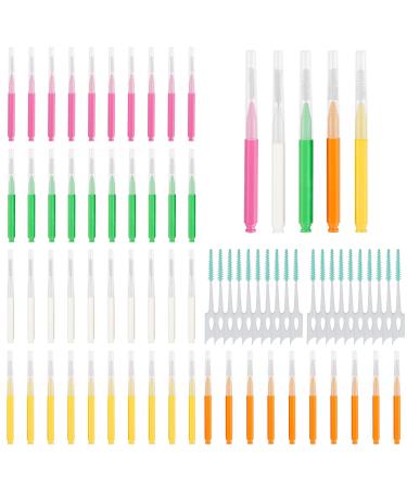 Soft Braces Brush Set 70 PCS Interdental Brush 50 PCS Tooth Picks Flossing Head for Oral Tooth Cleaning with 20 PCS Disposable Toothpicks Braces Flossers with box ( Vivid Colors Multiple Sizes ) 1 Count (Pack of 70) 50 PCS+20 PCS