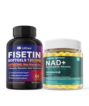 LILICARE Fisetin Supplement + NAD+ Supplement Gummies Sugar Free 2 Pack
