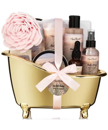 Spa Gift Baskets For Women - Luxury Bath Set With Rose Oil & Orchid - Spa Kit Includes Body Wash  Bubble Bath  Lotion  Body Butter  Soap  Body Spray  Shower Puff  and Towel Rose + Orchid 10 Piece Set