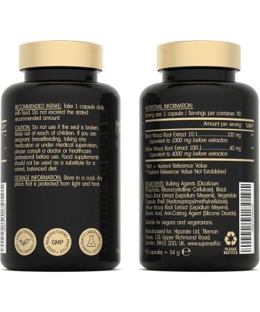 Maca Root 5000mg - Maca Root Capsules for Women & Men - High Potency Herbal Booster - Black & Yellow Macca Root Powder Extract - 90 Maca Tablets - British Made High Strength Supplement - Buy Online on GoSupps.com
