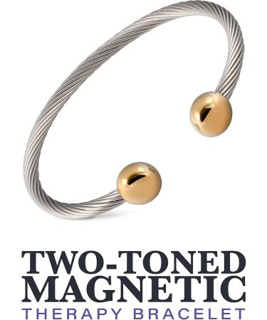 2 Tone Stainless Steel Magnetic Bracelet for Men & Women - Adjustable Bangle with High Power Magnets | 6" - 6.5" Wrist Size - Buy Online on GoSupps.com
