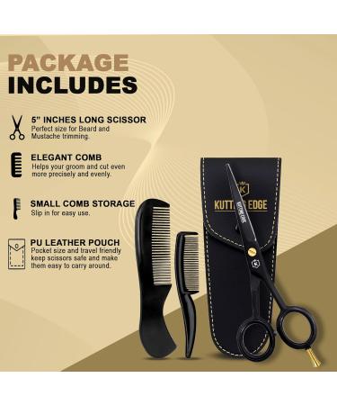 5 Professional Beard And Mustache Scissors with 1 Beard Comb 1 Mustache Comb and Travel Pouch - Prefect Beard Trimming Scissors for All Facial Hair Scissors - Grooming Scissors - Buy Online on GoSupps.com