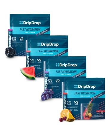 DripDrop Hydration - Electrolyte Powder Packets - Watermelon Berry Fruit Punch Grape - 128 Count