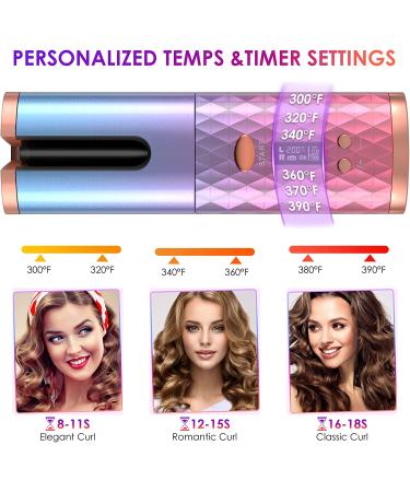 Cordless Automatic Curling Iron | 6 Temps & Timer | Wireless Hair Curler with Ceramic Barrel | Portable & Rechargeable | Fast Heating Styling Tool - Purple - Buy Online on GoSupps.com