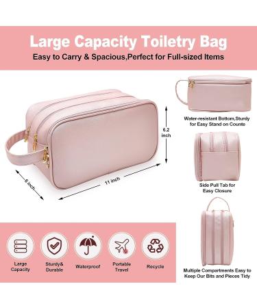 BAIMAY Travel Makeup Bag - Water Resistant Eco Leather Toiletry Bag for Women - Pink, Perfect for Full Size Toiletries - Ideal Easter & Birthday Gift - Buy Online on GoSupps.com