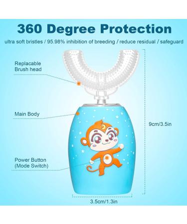 Sunartec Musical Ultrasonic Kids Electric Toothbrush - Cute Cartoon 360 Automatic Toothbrush for Toddlers 2-10 Years with 3 Modes - U-Shaped Brush Head (D-blue) - Buy Online on GoSupps.com