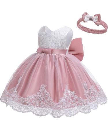 LZH Baby Girls Lace Dress with Bowknot Flower for Wedding & Baptism | 0-24 Months & 2-3 Years | Bean Powder - Buy Online on GoSupps.com