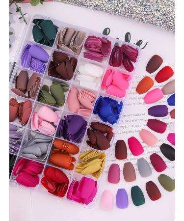 576 PCS Medium Coffin False Nails Set | EBANKU 24 Colors Acrylic Matte Press on Nails | Full Cover Short Ballerina Tips for Women & Girls - Buy Online on GoSupps.com