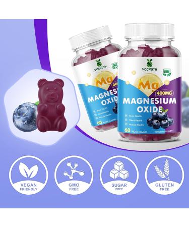 Magnesium Oxide Gummies 400mg Sugar Free Magnesium Oxide Supplement for Adults & Kids Muscle Support & Energy Boost Non GMO Blueberry Flavor 60 Count Blueberry 60 Count (Pack of 1) - Buy Online on GoSupps.com