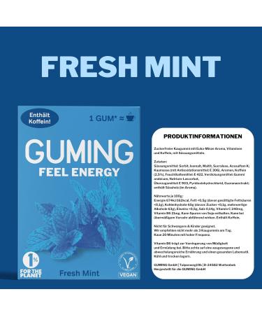 Buy Guming 40x Energy Chewing Gum | 60mg Caffeine | Sugar-Free Vegan Gum - Mint Cherry Berry Flavors (40 Pieces) - Buy Online on GoSupps.com