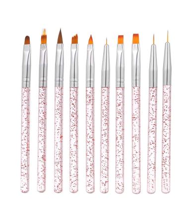 Entweg 10pcs/set Nail Art Brush Painting Drawing Pen Flat Line UV Gel Acrylic Crystal Tips Design Manicure Tools