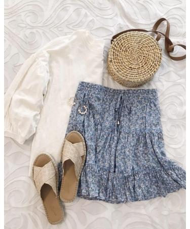 LAEMILIA Womens Floral Print Pleated Mini Skater Skirt - Blue - Buy Online on GoSupps.com