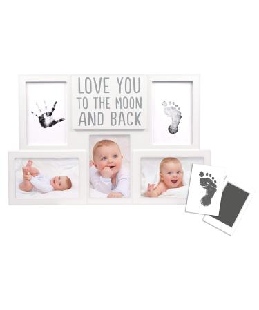 Pearhead Baby Handprint and Footprint Collage Frame Gender-Neutral Newborn Nursery D cor Babyprints Keepsake Frame with Included Clean Touch Ink Pads White Love You to the Moon and Back Babyprints Frame Love You To The Moon