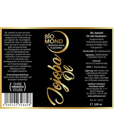 Organic Jojoba Oil BIOMOND 200ml - 100% Natural Cold Pressed Skin & Hair Oil | Vegan & Certified Organic - Buy Online on GoSupps.com