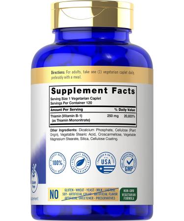Carlyle Vitamin B1 250mg 120 Caplets | Thiamin Mononitrate | Vegetarian Non-GMO Gluten Free Supplement - Buy Online on GoSupps.com