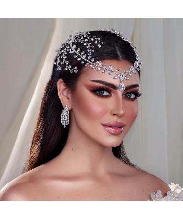 HONGMEI Rhinestone Wedding Headband with Pendant - Bridal Forehead Chain for Women, Silver Hair Accessories for Brides - Buy Online on GoSupps.com