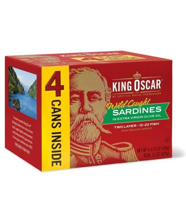 King Oscar Wild Caught Sardines in Extra Virgin Olive Oil, 3.75 Ounce (Pack of 4)