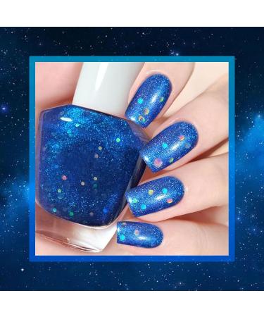 Blue Glitter Nail Polish Galaxy Starry Sky Sparkly Shiny Quick Dry Nail Varnish Easy to Apply Long Lasting Chip-resistant No UV Need DIY Nail Art Manicure Gift for Women - Buy Online on GoSupps.com