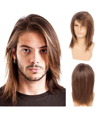 Baruisi Mens Wig Brown Long Straight Synthetic Cosplay Halloween Hair Wigs for Fancy Dress