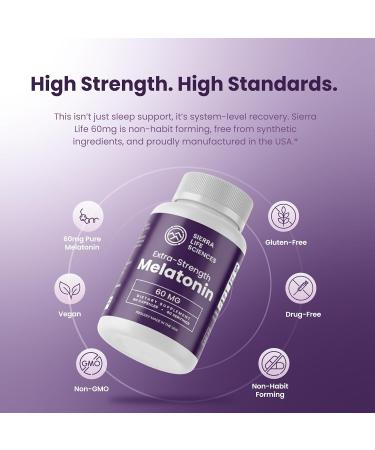SIERRA LIFE SCIENCES 60 mg High Dosage Melatonin in Easy-to-Swallow Capsules - 120 Servings - Buy Online on GoSupps.com
