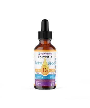 POLYVIT D Baby Vitamin D Drops Vegan D3 Supplement Growth & Development of Bones & Teeth Immune System Support Easy Calcium Absorption For Infants Toddlers Kids 400 IU per Drop 4 Month Supply