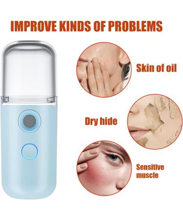 Facial Mister Nano Hydration 150mAh Portable Mini Face Humidifier Portable USB Rechargeable Handy Skin Care Face Spray with Screwing Visual Water for Daily Makeup (Blue) Face Spray - Buy Online on GoSupps.com