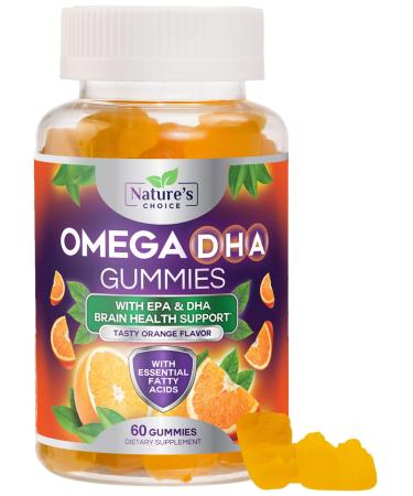 Omega 3 Fish Oil Gummies - Triple Strength Omega3 Gummy - DHA & EPA Fatty Acids for Heart Health Joint & Brain Support Nature's High Absorption Omega Fish Oil Supplement Orange Flavor- 60 Gummies 60 Count (Pack of 1)