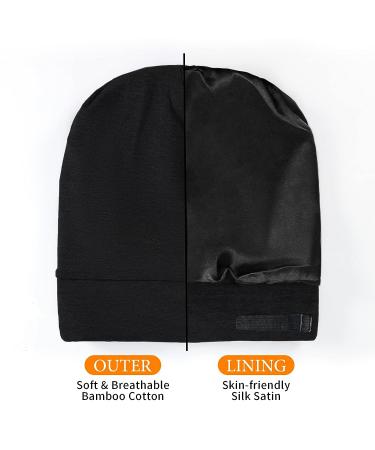 Kenllas Large Men's Winter Sleeping Bonnet - Adjustable Double Layer Silk Satin & Bamboo Cotton Cap for Dreadlock Braid Hair Care - Black - Buy Online on GoSupps.com