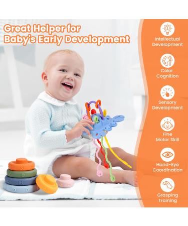 Tameler Montessori Teething Toys for 1 Year Old | Silicone Pull String & Stacking Rings for Babies 3-6-12 Months | Sensory Toys for Toddlers 1-3 | Autism-Friendly Travel Activity Set in Blue - Buy Online on GoSupps.com