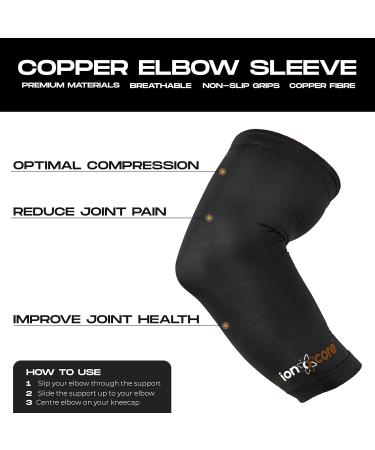 Ionocore Copper Elbow Support Sleeve - Compression Arm Support for Golfers & Tennis Elbow - Black Small 8-10 - Buy Online on GoSupps.com