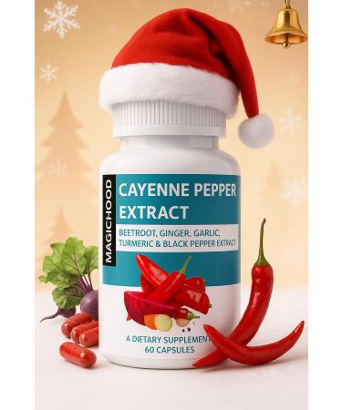 MAGICHOOD Cayenne Pepper Complex 960mg Super Extract with Ginger Garlic Turmeric Beet Root Black Pepper 60 Capsules All Natural Supplement for Boosting Stamina